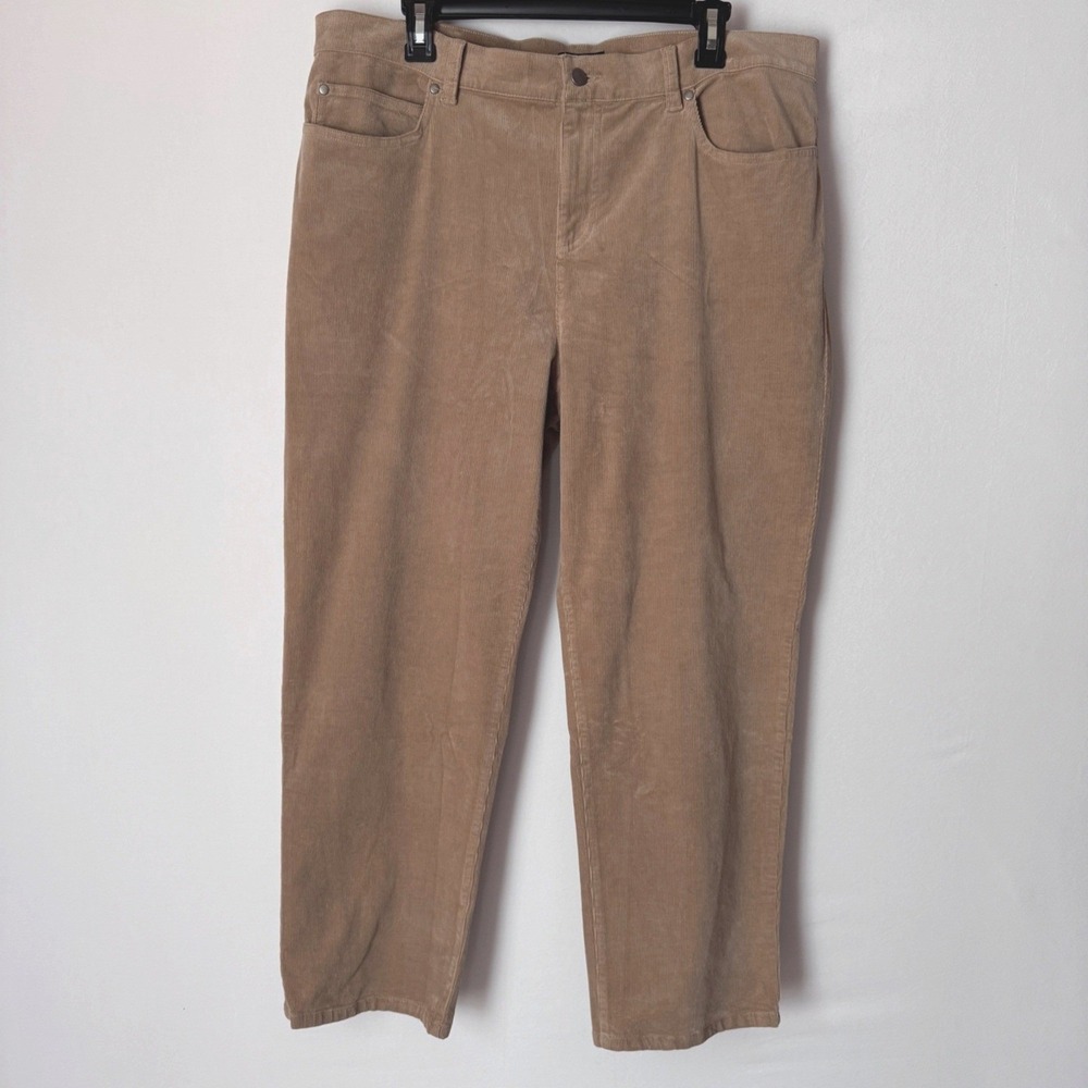 Eileen Fisher Tan Organic Cotton Corduroy Straight Leg Pants Womens XL Khaki